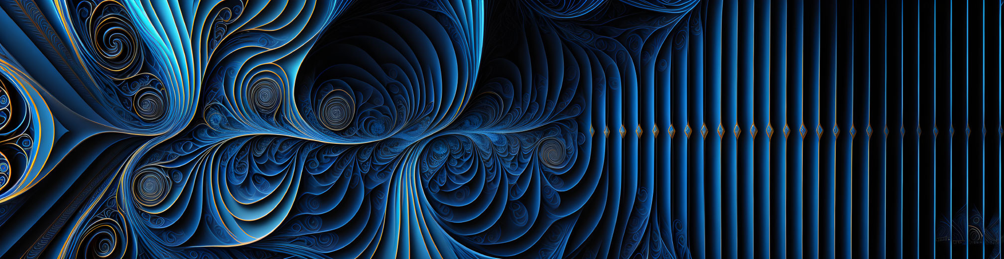 Abstract digital art: Swirling blue patterns with gradient transition