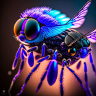 Close-Up of a Vibrant Blue Fly with Iridescent Details