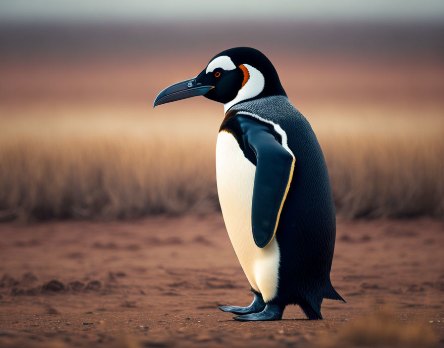 Solitary King Penguin in Black, White, and Orange Plumage