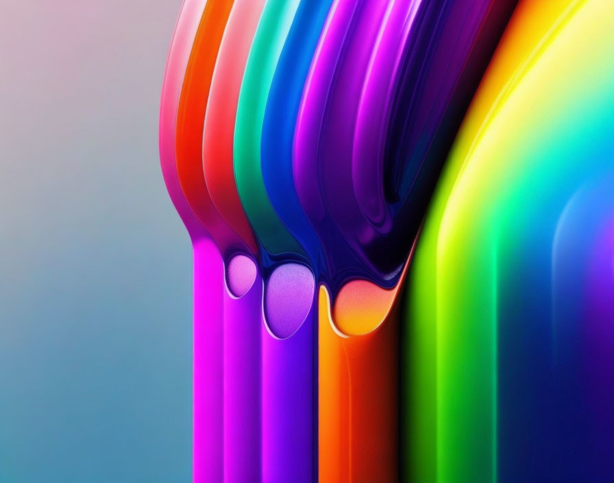 Colorful Paint Flowing on Gradient Background: Multicolored Streams