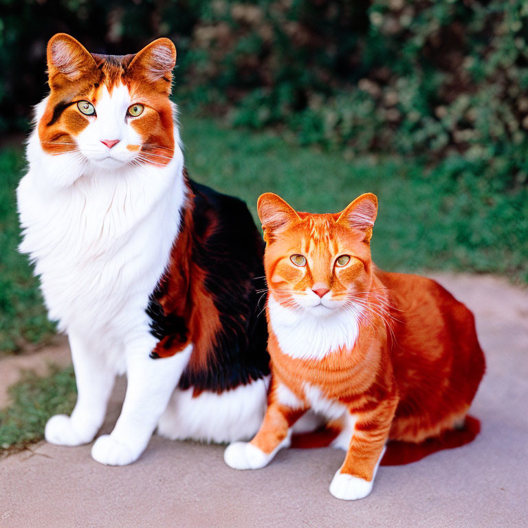 Two Cats with Orange and White Fur Sitting on Path