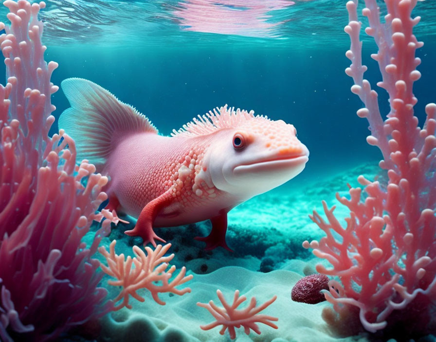 Vivid Pink Fish with Blue Eyes Among Pink Coral in Serene Underwater Scene