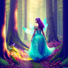 Enchanted forest scene with mystical fairies in teal dresses