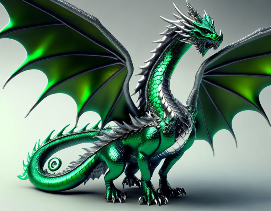 Green dragon with intricate scales and sharp claws