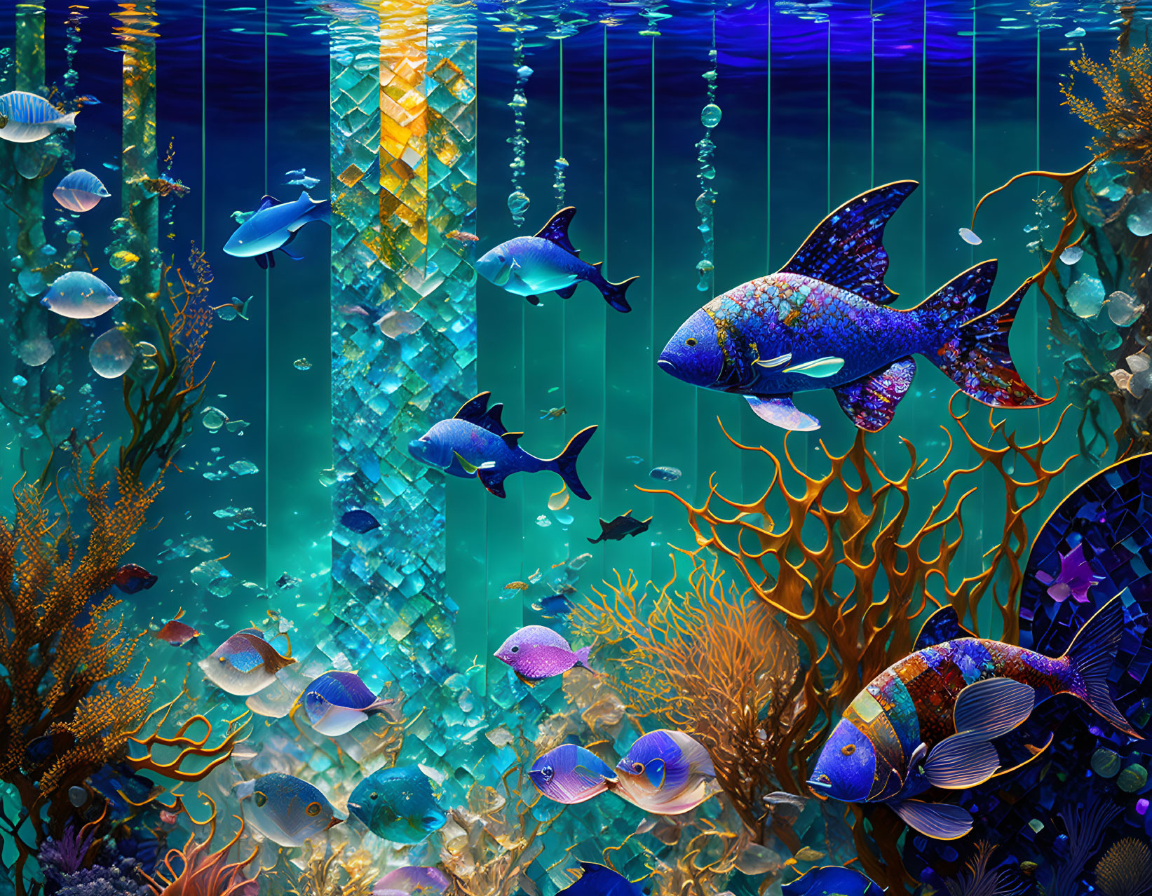 Colorful Fish and Coral in Vibrant Underwater Scene