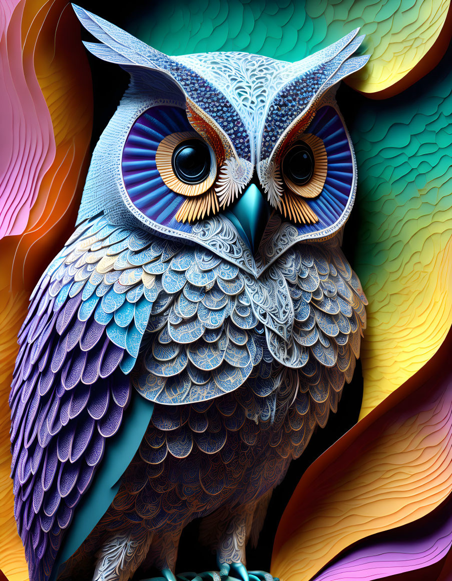 Colorful Abstract Owl Artwork with Intricate Patterns