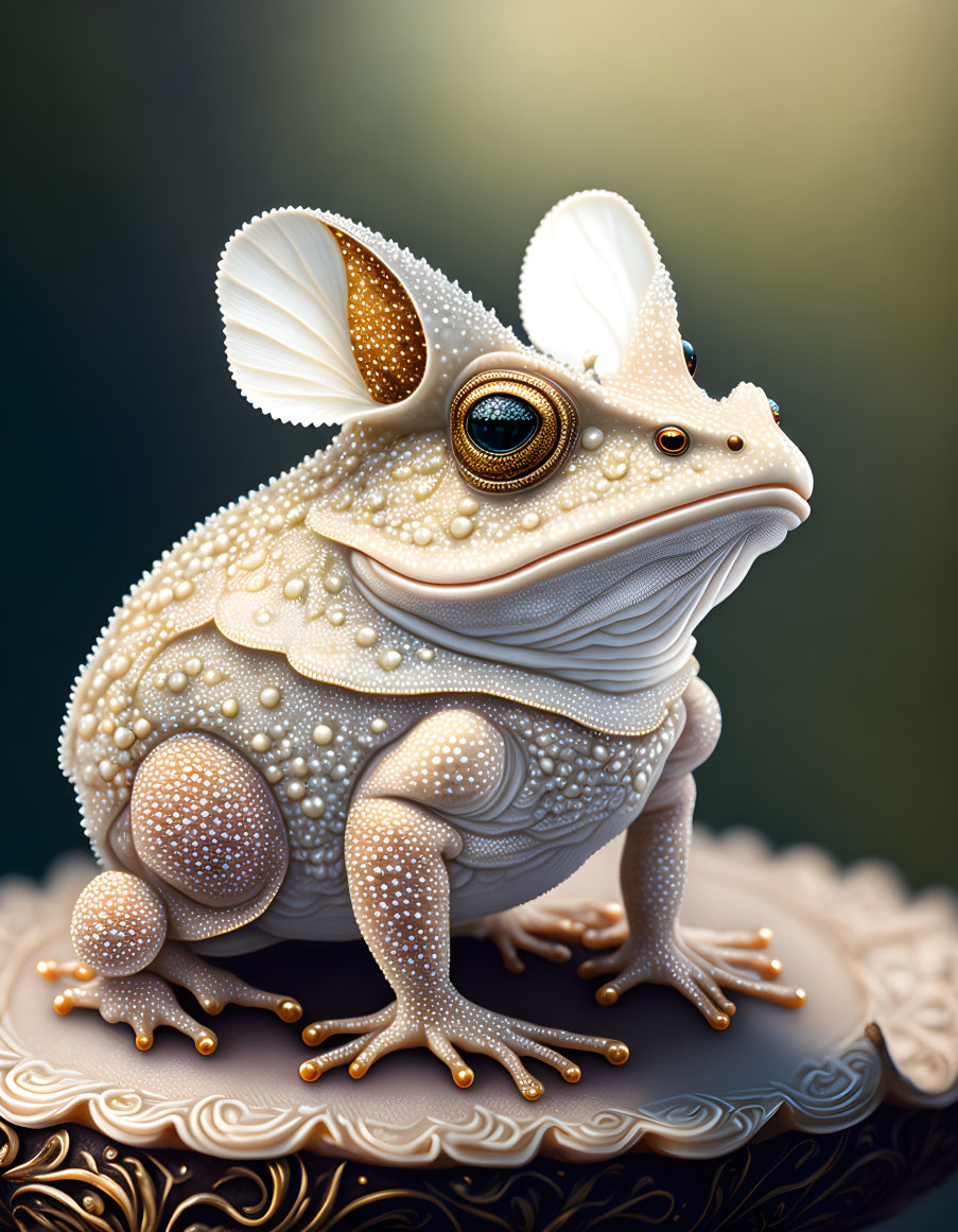 Detailed Stylized Frog Illustration with Ornate Patterns and Expressive Eyes