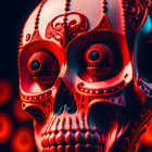 Detailed Ornate Skull with Red and Orange Glow on Dark Background