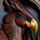 Intricate Carved Wooden Eagle with Golden Beak on Dark Background