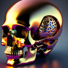 Vibrant 3D rendering of open cranium human skull