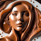 Woman's portrait with hair and features blended in liquid chocolate