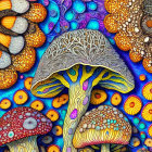 Psychedelic mushroom digital art with vibrant colors and intricate designs