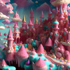 Pastel-Colored Candy-Like Fantasy Landscape with Towers and Spires