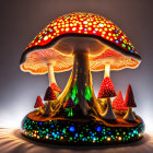 Colorful Fantasy Mushroom Sculpture Against Starry Sky Background