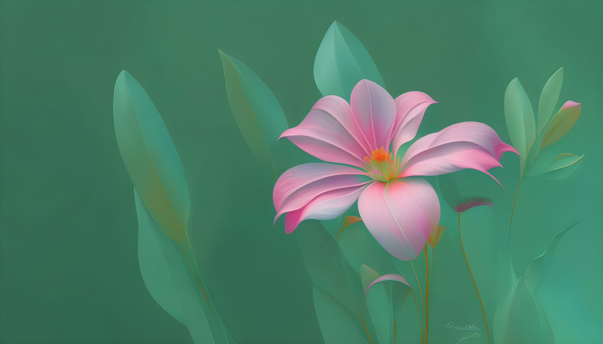 Delicate Pink Flower Digital Illustration with Soft Green Background