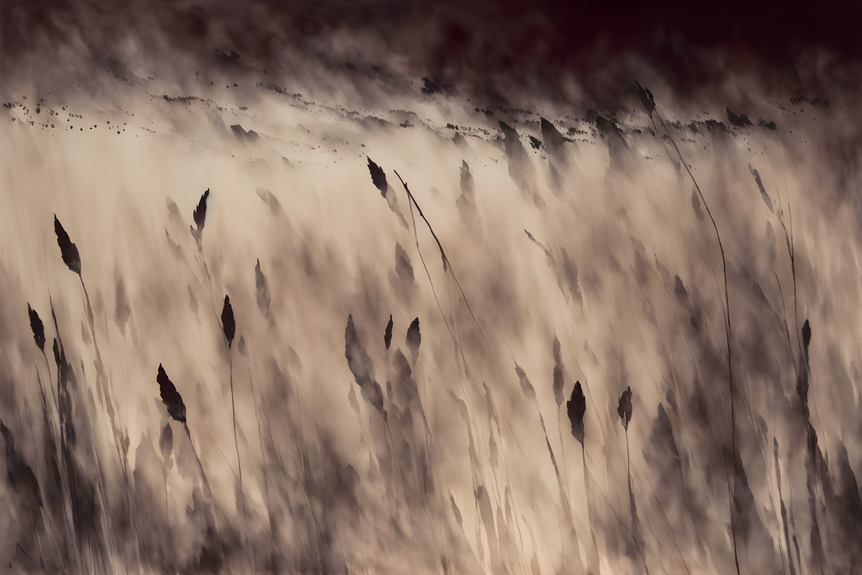 Sepia-Toned Silhouettes of Tall Grass on Textured Background