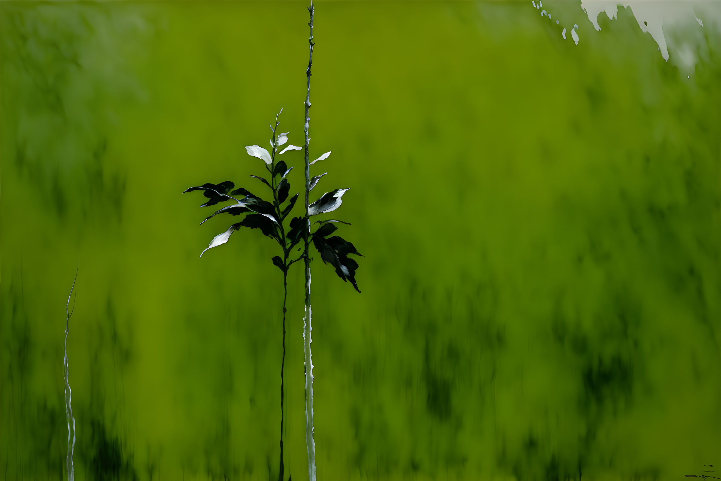 Solitary Plant with Long Slender Leaves on Soft Green Background