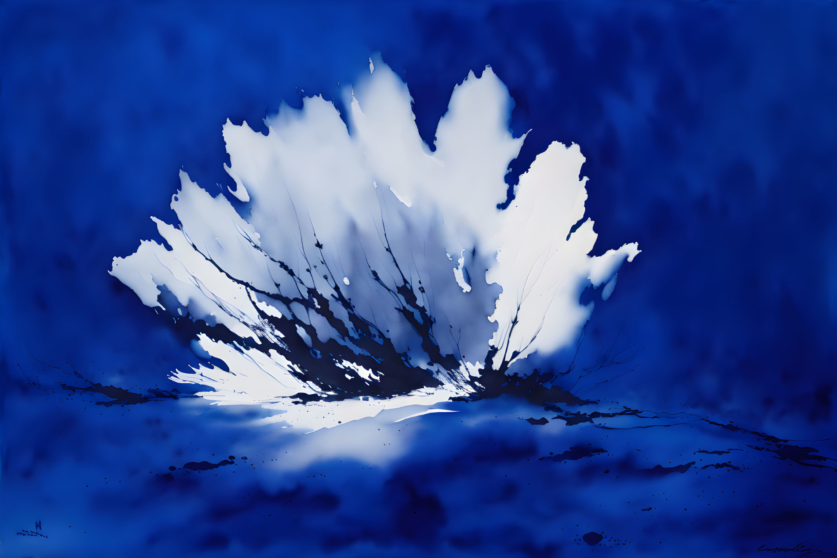 Abstract White Burst Explosion on Vibrant Blue Background