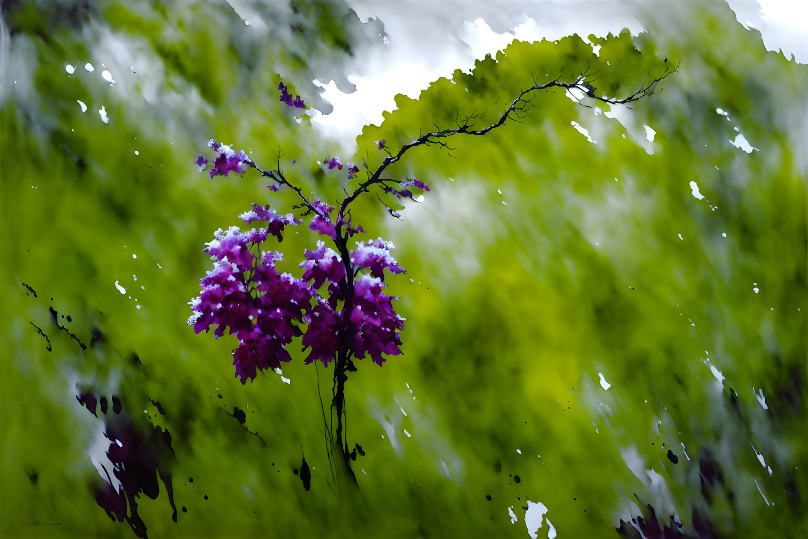 Vibrant purple flowers against blurry green background