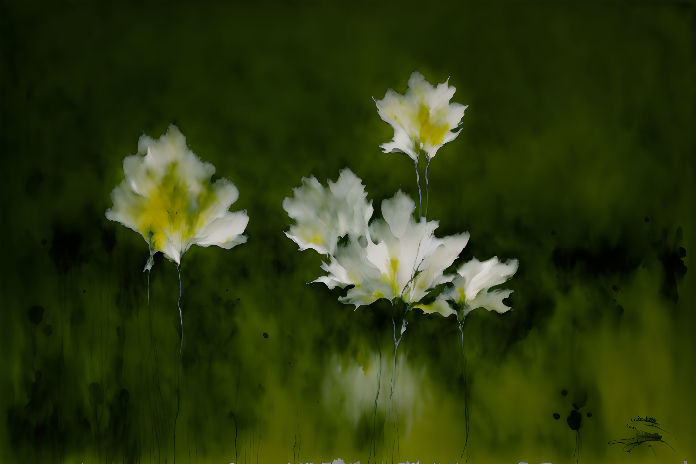 White and Yellow Flowers on Blurred Green Background