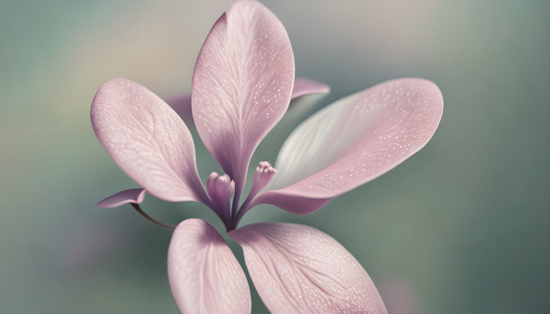 Pink Flower with Droplets on Petals Against Soft Green Background