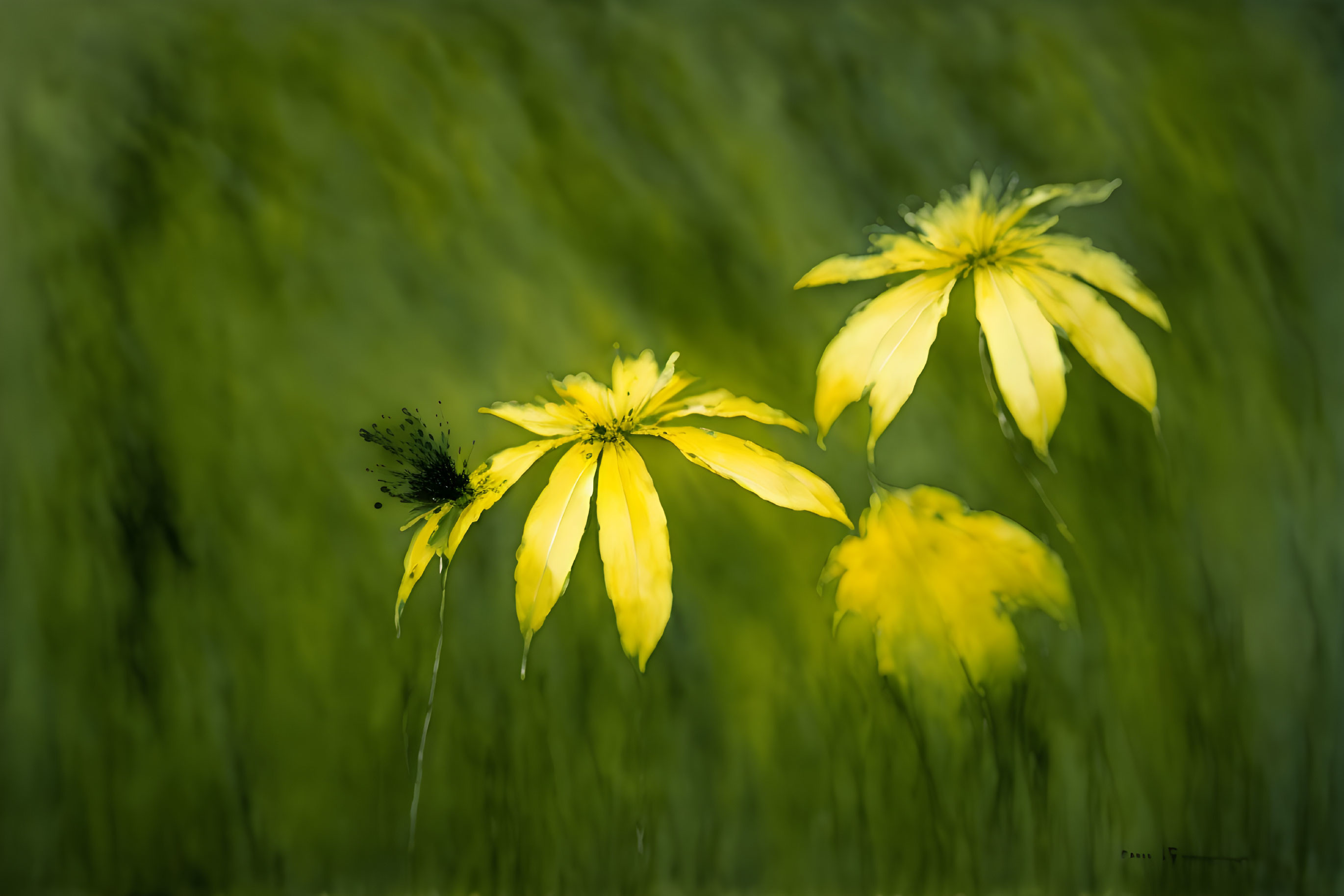 Yellow Flowers with Painterly Effect on Blurred Green Background