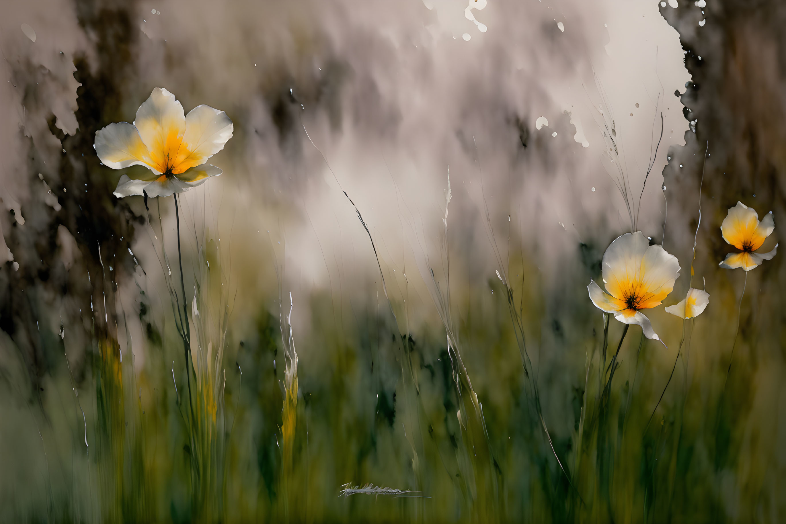 Yellow and White Poppies in Abstracted Painting