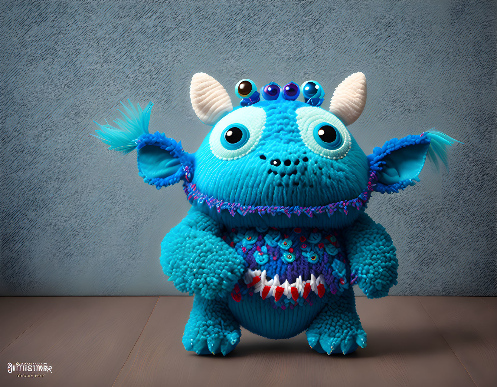 Colorful Beaded Blue Monster with Multiple Eyes