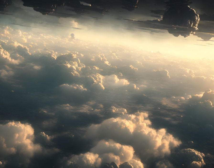 Golden sunlight illuminating serene aerial cloud view