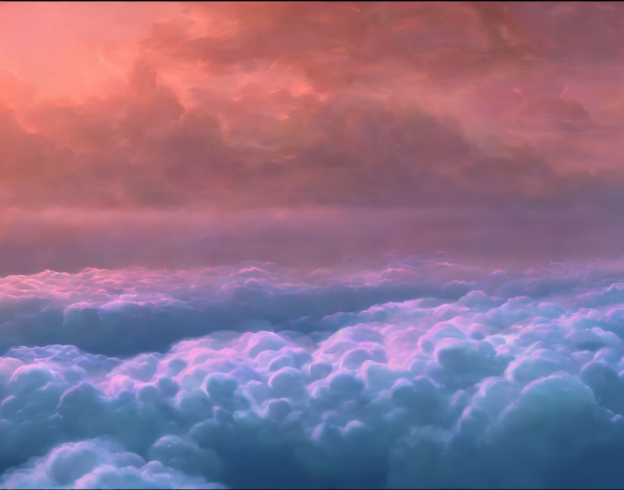 Colorful Pink and Purple Cloudscape Over Fluffy Cotton Sea