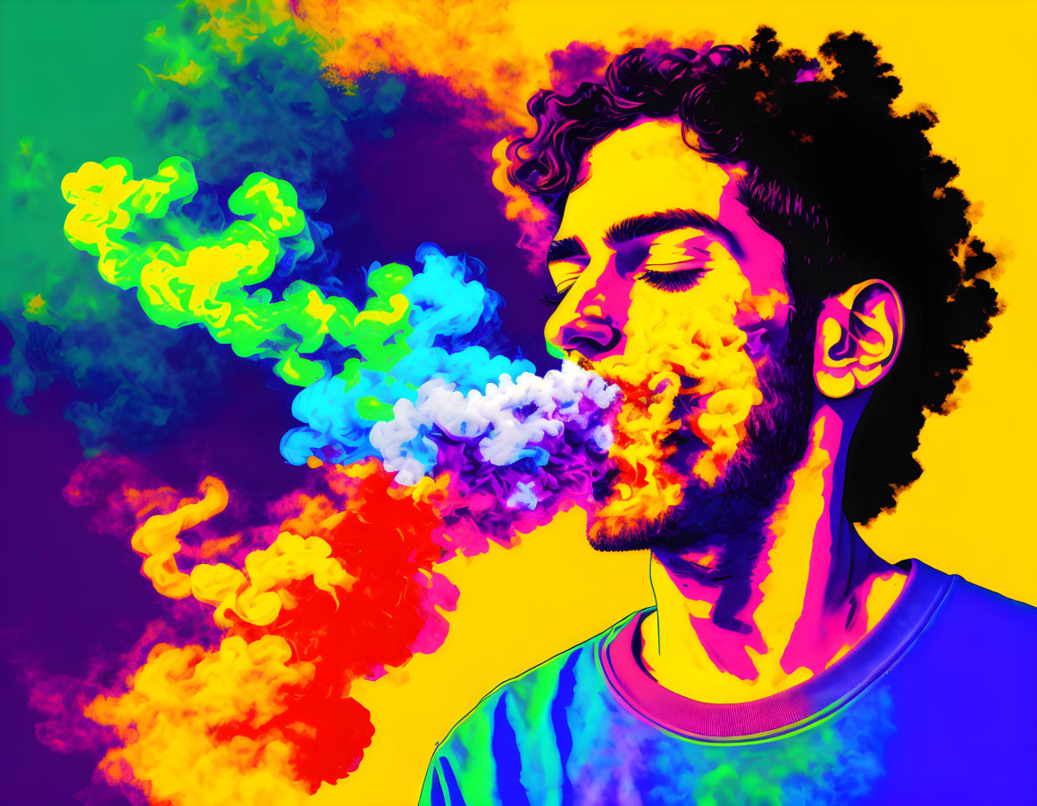 Colorful Smoke Exhalation on Vibrant Psychedelic Background