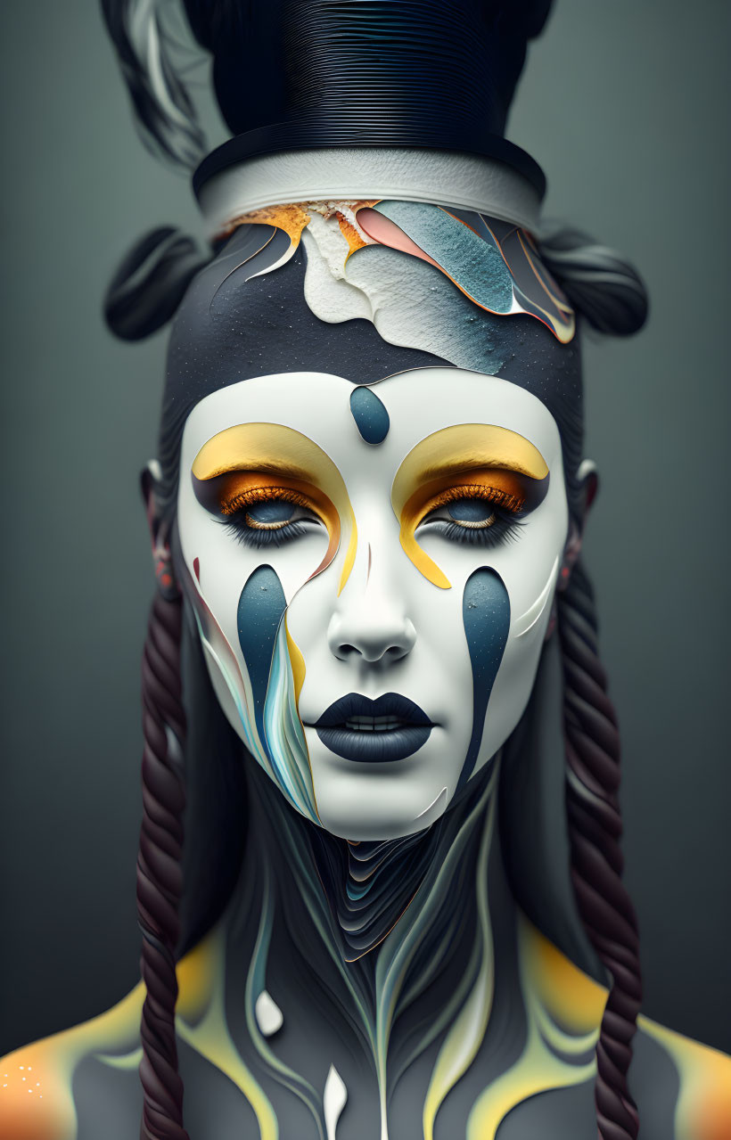 Digitally-created stylized female figure with intricate face paint and detailed headdress.