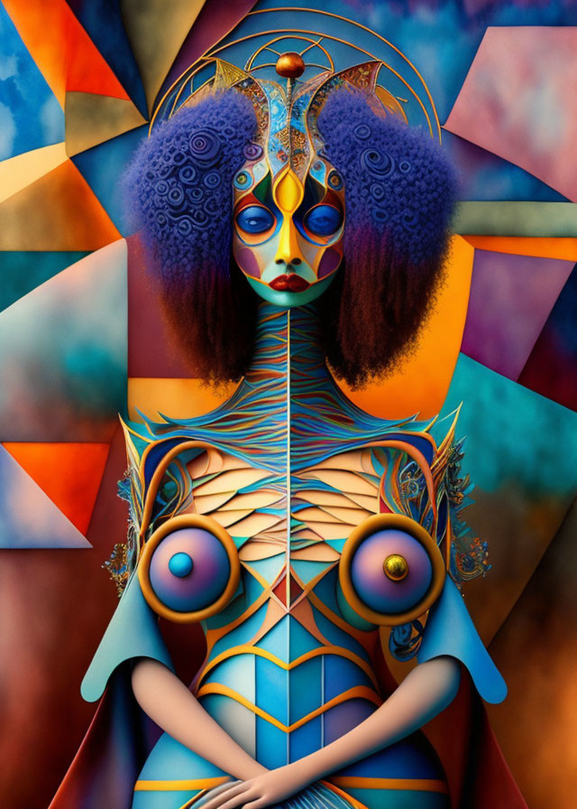 Colorful digital artwork: Stylized female figure with geometric, surreal details