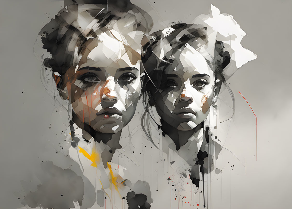 Abstract Female Portraits with Smudged Monochrome Paint Effects