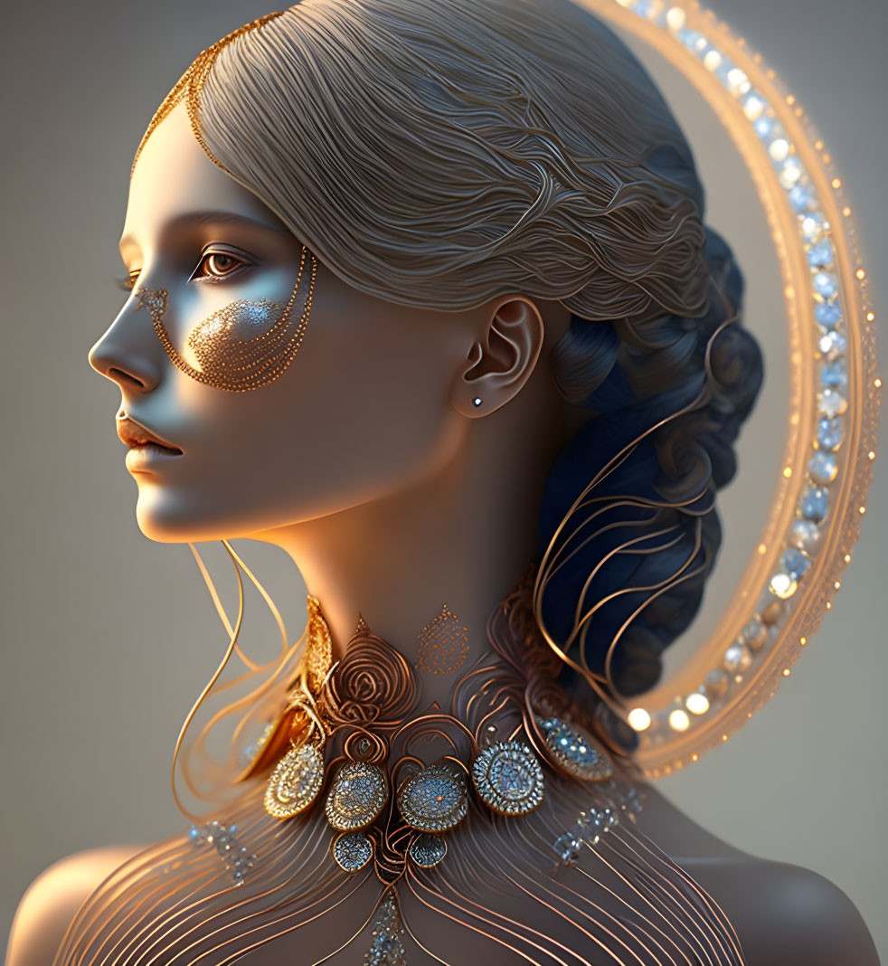 Elaborate Golden Jewelry Portrait of Woman