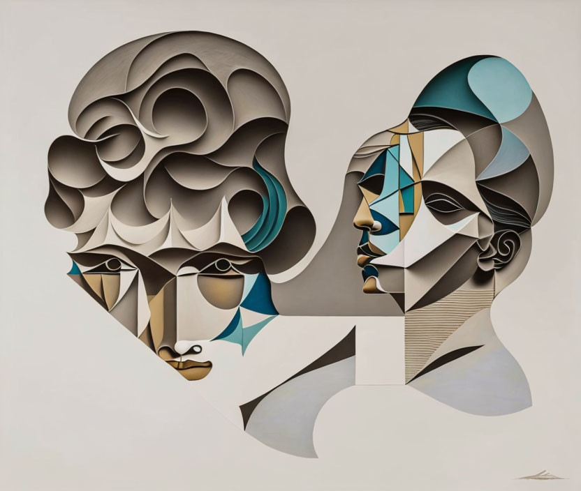 Stylized profile faces merge in geometric illusion