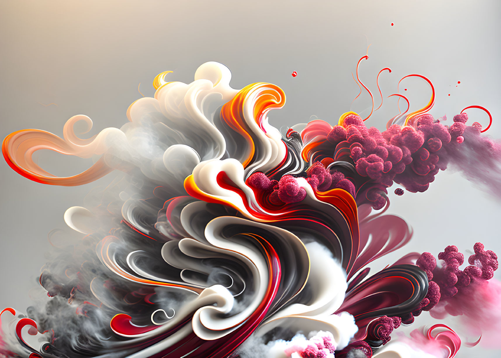 Dynamic Red, White, and Black Swirls with Abstract Textures on Gray