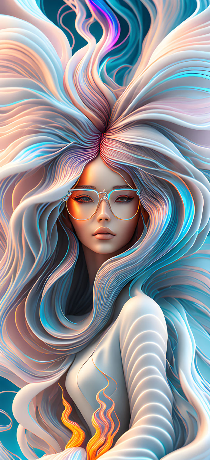 Multicolored hair woman with round sunglasses on pastel background