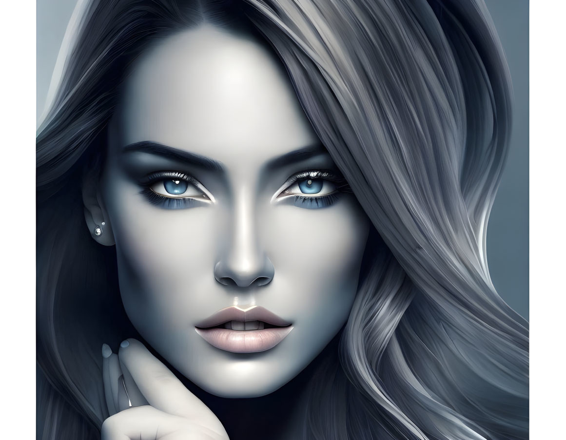 Detailed Digital Portrait of Woman with Blue Eyes & Blonde Hair