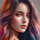 Multicolored hair woman in surreal digital portrait