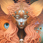 Colorful artwork of stylized female figure with intricate headdress and surreal patterns