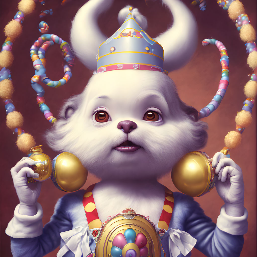 Colorful Royal Cat Illustration with Crown and Scepter