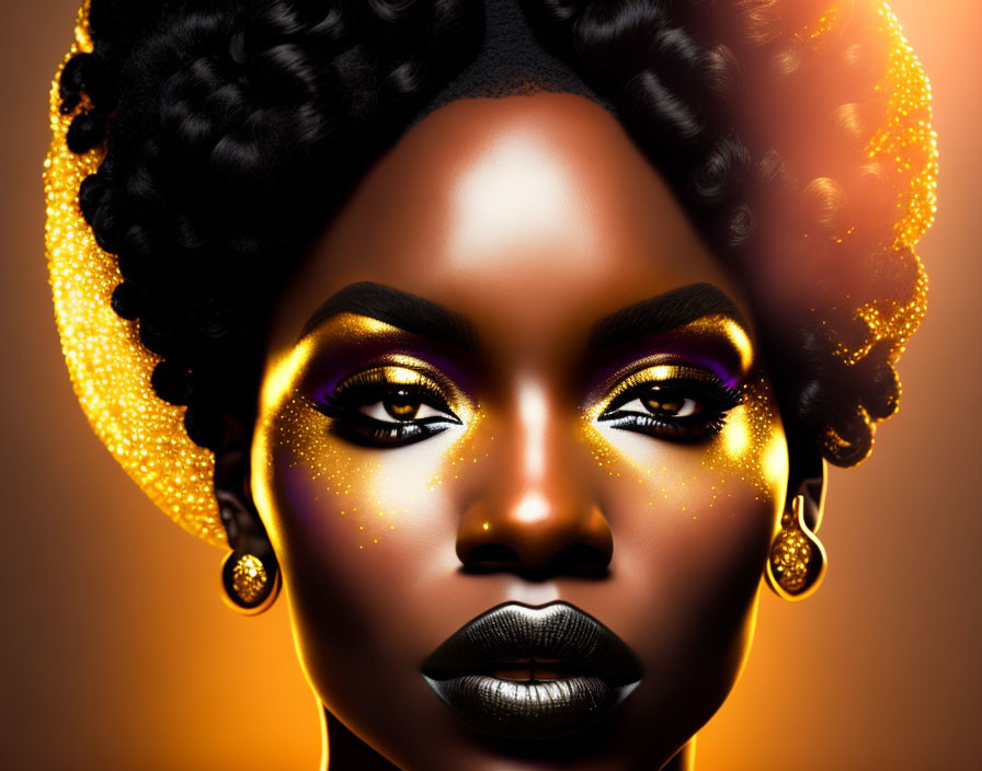 Vibrant woman portrait with bold makeup and sparkling jewelry