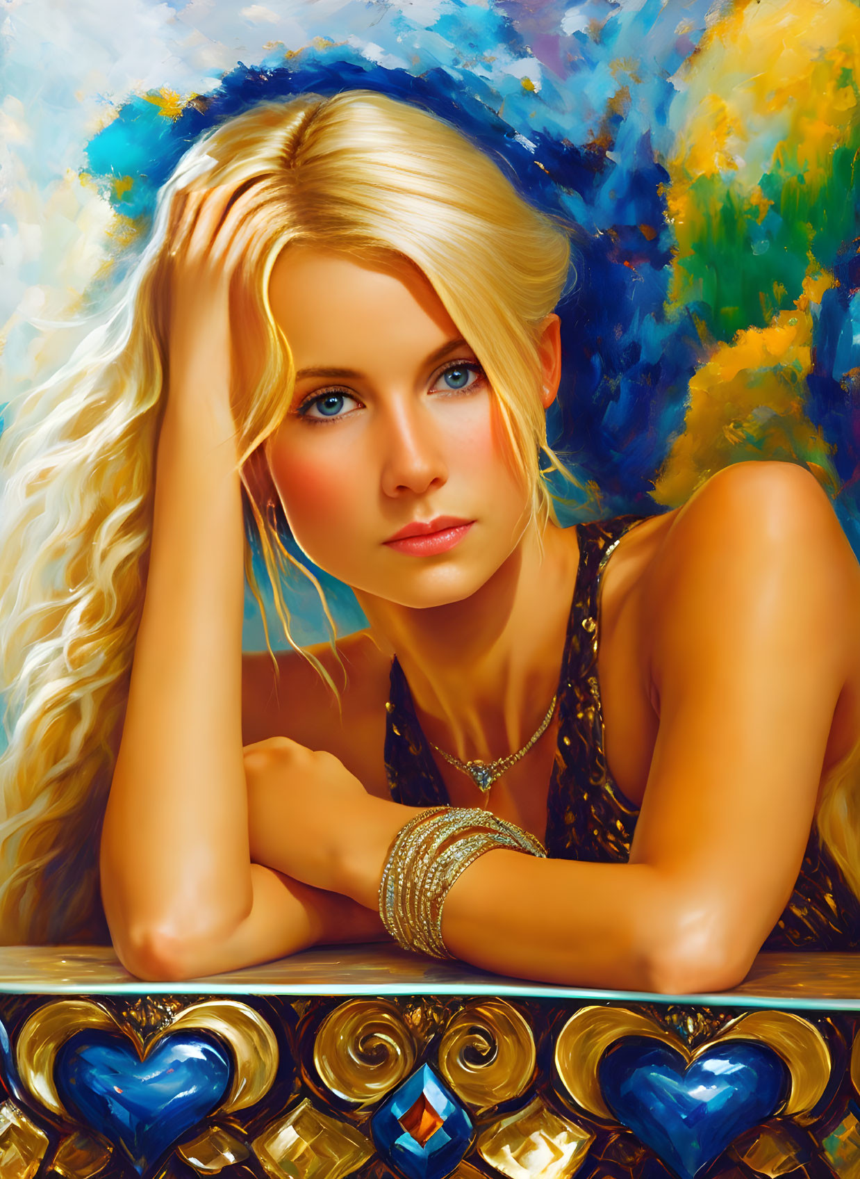 Blonde Woman with Blue Eyes in Digital Painting