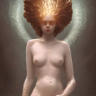 Fantasy artwork: Woman with fiery crown and mystical aura