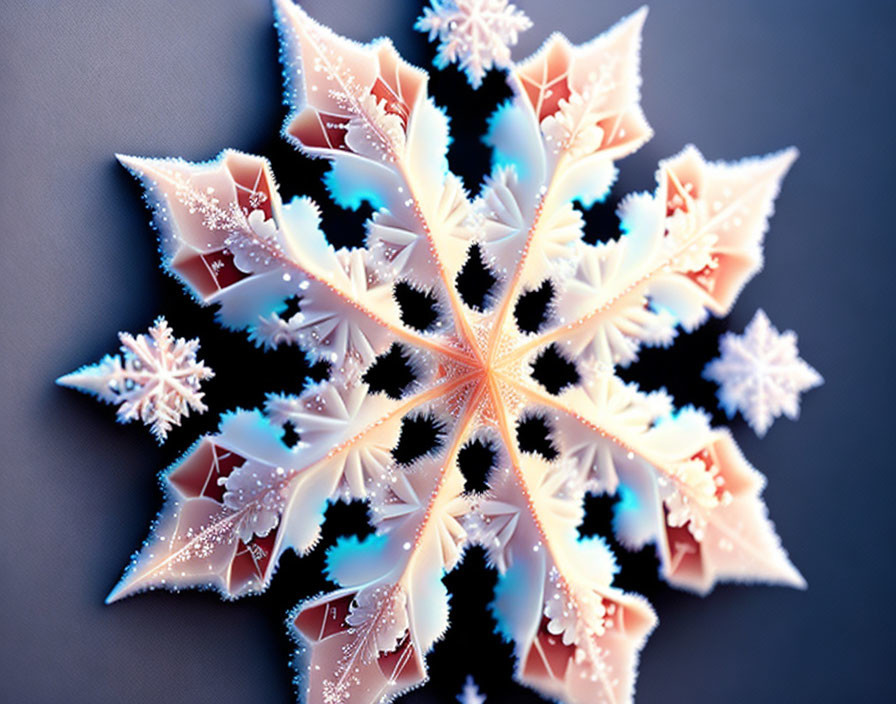 Symmetrical pink and white fractal snowflake art piece