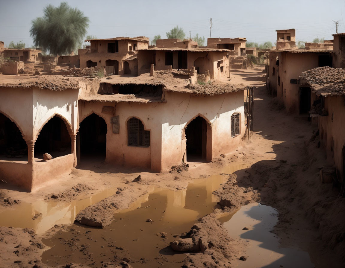 Traditional Mud-Brick Village Houses with Flat Roofs