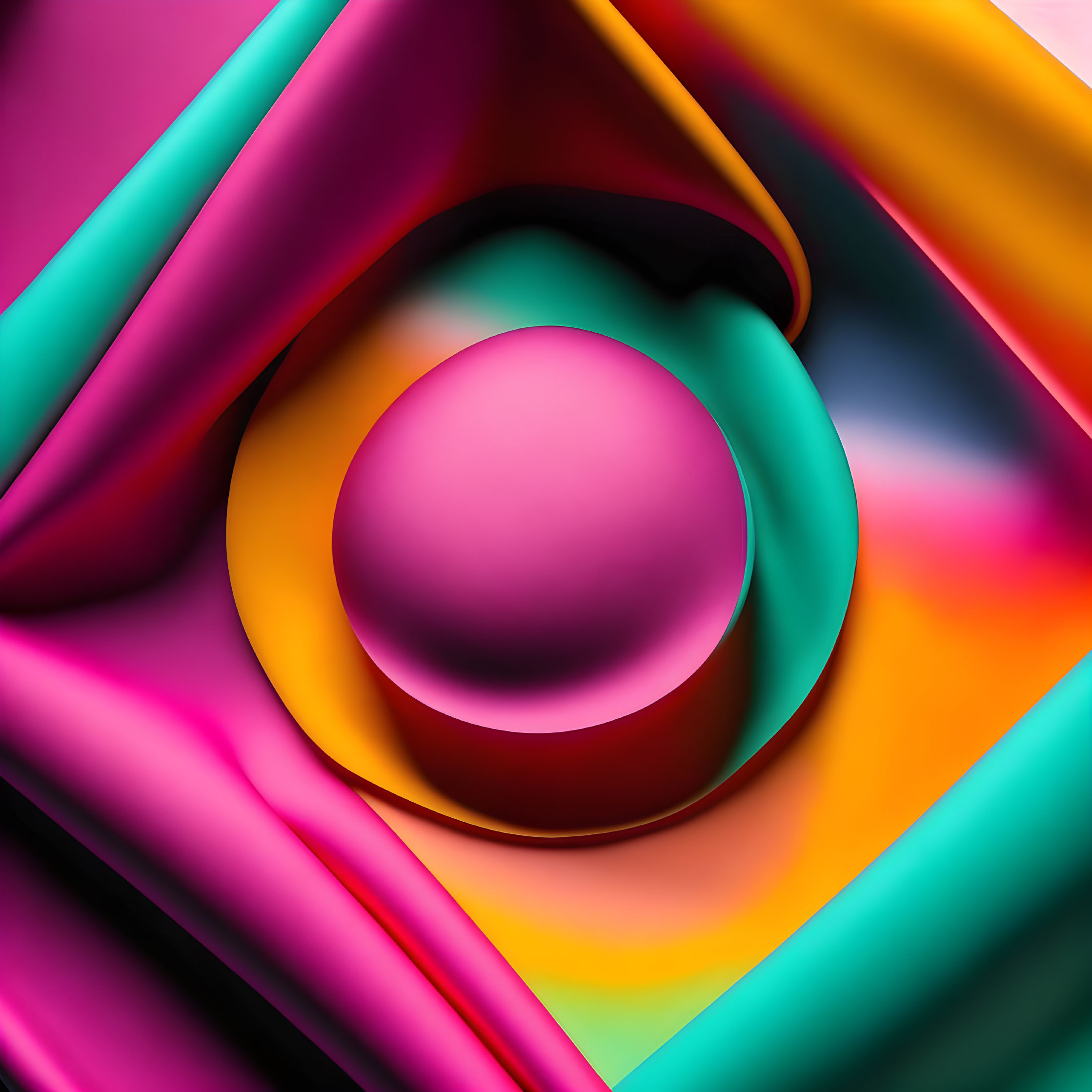 Colorful Abstract Artwork with Layered Wavy Shapes in Pink, Purple, Green, and Orange