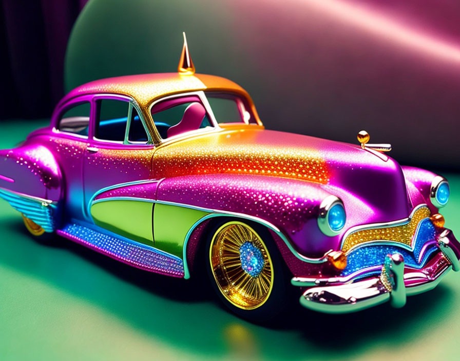 Colorful Classic Car with Purple, Pink, and Yellow Hues