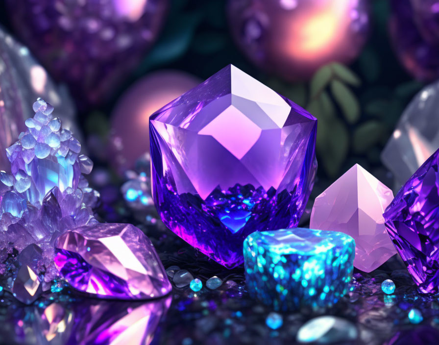 Vibrant Purple and Teal Crystals with Intricate Facets